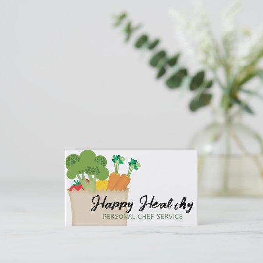 Boodschappen plantaardige chef koken klasse voedin visitekaartje (Staand voorkant)