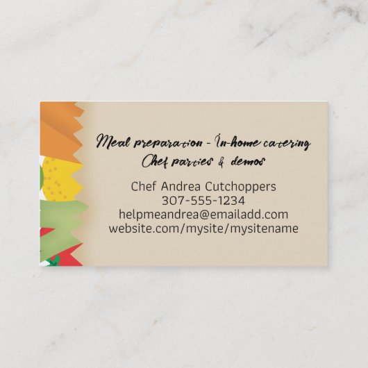Boodschappen plantaardige chef koken klasse voedin visitekaartje (Achterkant)