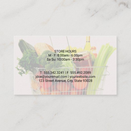 Boodschappen | Producten in mand | Eten service Visitekaartje (Achterkant)