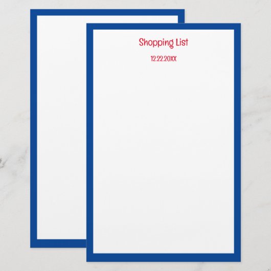boodschappenlijst blauwe rand aangepaste kleur briefpapier (Voorkant / Achterkant)