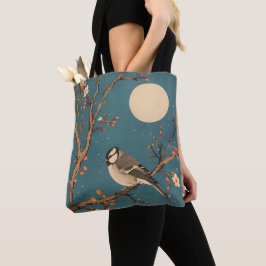 Boodschappentas - Vogels bij maanlicht op bloesemt Tote Bag