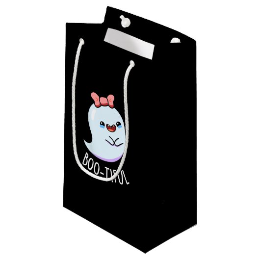 Booful Funny Girly Halloween Ghost Pun Dark BG Klein Cadeauzakje (Voorkant Gekanteld)