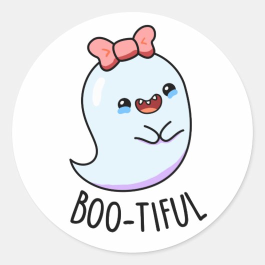 Booful Funny Girly Halloween Ghost Pun Ronde Sticker (Voorkant)
