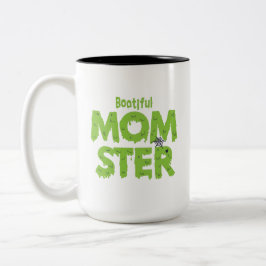 Booful Momster mama Funny Halloween Puns Tweekleurige Koffiemok