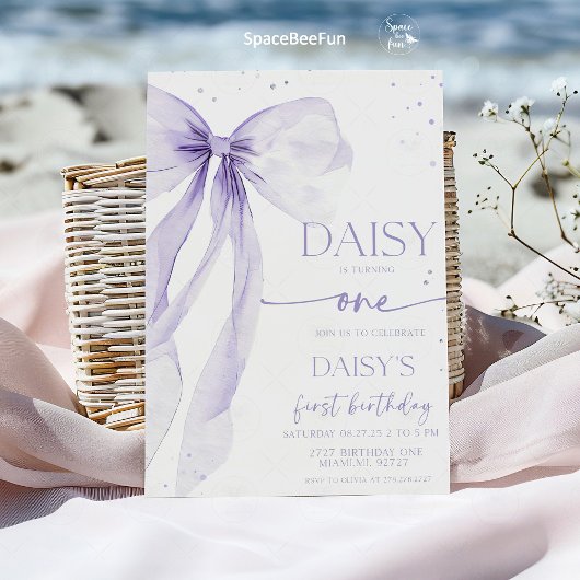 Boog 1e verjaardag Coquette Uitnodiging