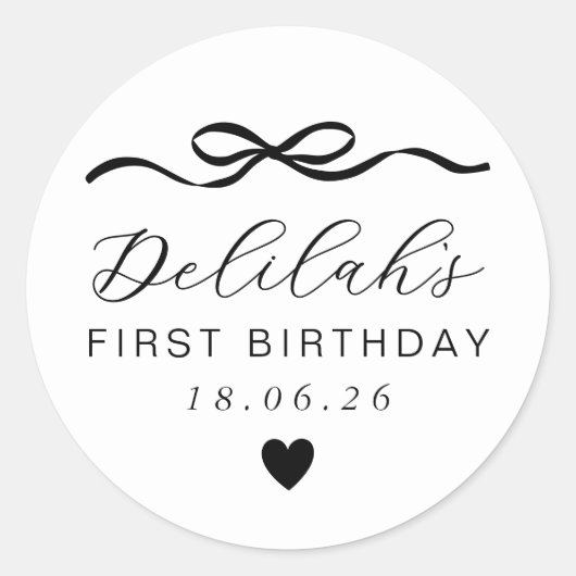 Boog 1e verjaardag ronde sticker (Voorkant)