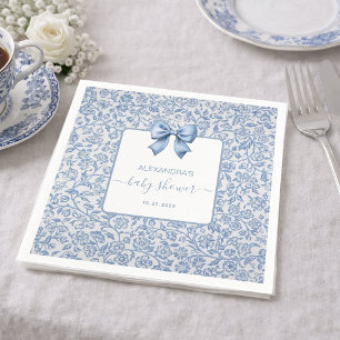 Boog Baby Boy Shower Blauw en Wit Bloemmotief Servet