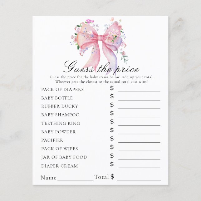 Boog babyshower - Prijs raadspel (Voorkant)