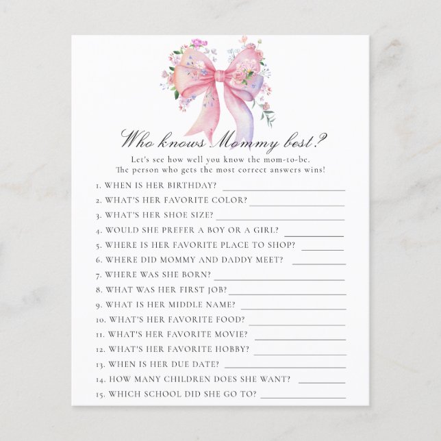Boog babyshower - Wie kent mama het best (Voorkant)
