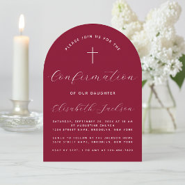 Boog Bevestiging Burgundy Religieus Meisje Script Kaart