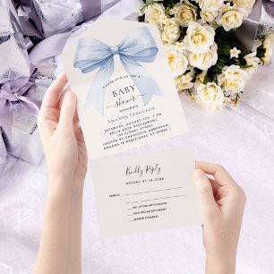 Boog blauw beige crème boy Baby shower rsvp All In One Uitnodiging