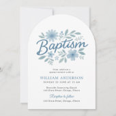 Boog Blauw Bloemen Doop Uitnodiging voor Jongen (Voorkant)
