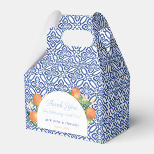 Boog Blauw Tegels Sinaasappels Mediterraan Bruilof Bedankdoosjes