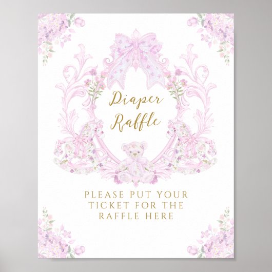 Boog Bloemen Teddy Bear Crest Baby shower Luier Poster (Voorkant)