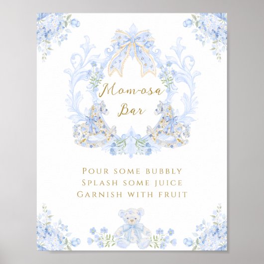 Boog Bloemen Teddy Bear Crest Boy Baby shower Bar Poster (Voorkant)