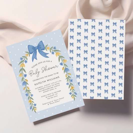  boog bloemig Baby shower blauw uitnodiging