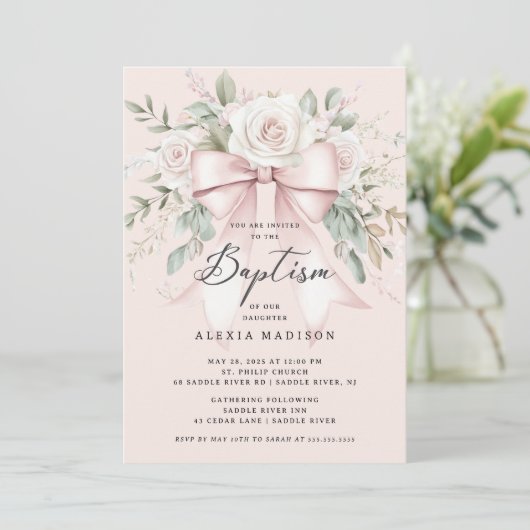 Boog & Bloesem Doop Uitnodiging (Staand voorkant)