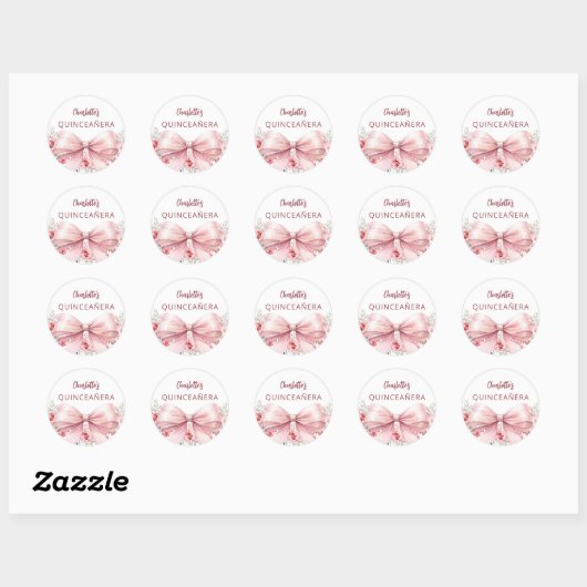 Boog blush roze bloemen Quinceanera Ronde Sticker (Vel)