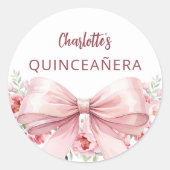 Boog blush roze bloemen Quinceanera Ronde Sticker (Voorkant)