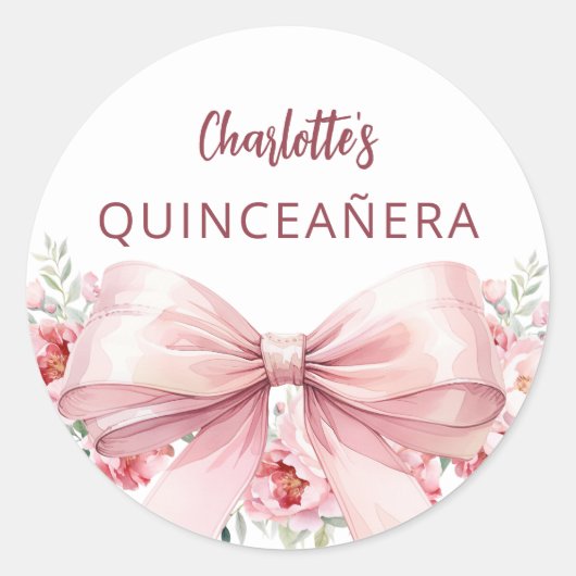 Boog blush roze bloemen Quinceanera Ronde Sticker (Voorkant)