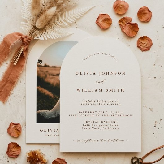 Boog Boho Minimalistische Foto Bruiloft Kaart