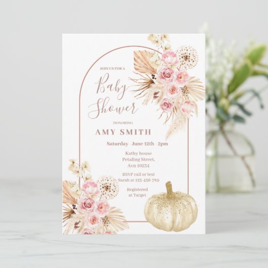 Boog Boho Pompoen en Pampas Grass Baby shower Kaart (Staand voorkant)