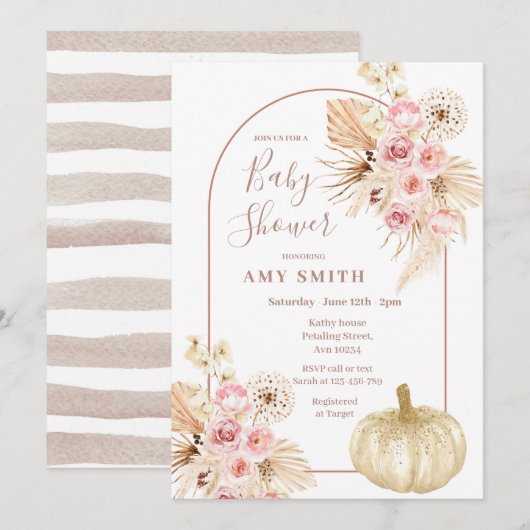 Boog Boho Pompoen en Pampas Grass Baby shower Kaart (Voorkant / Achterkant)