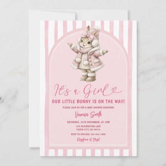 Boog Boho Schattig Konijn roze strik baby shower Kaart (Voorkant)