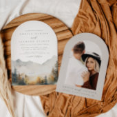 Boog Boho Waterverf Mountain bruiloft uitnodiging