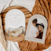 Boog Boho Waterverf Mountain bruiloft uitnodiging