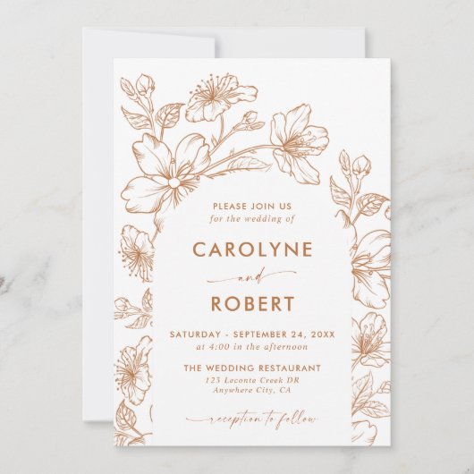 Boog Botanische Bloemen Bruiloft Uitnodiging (Voorkant)
