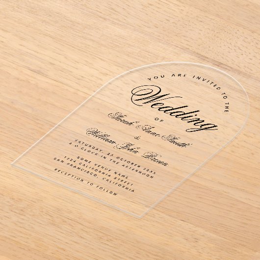 Boog bruiloft modern minimalistisch transparant sc acryl uitnodigingen (Laagn)