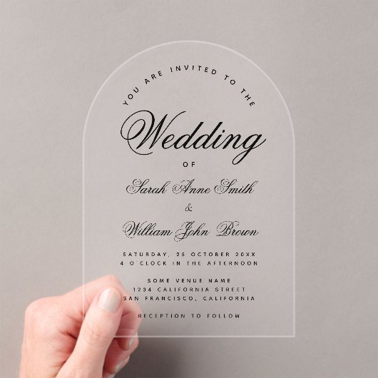 Boog bruiloft modern minimalistisch transparant sc acryl uitnodigingen (Insitu (Draagbaar))