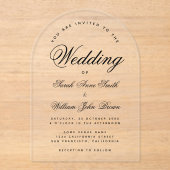 Boog bruiloft modern minimalistisch transparant sc acryl uitnodigingen (Voorkant)