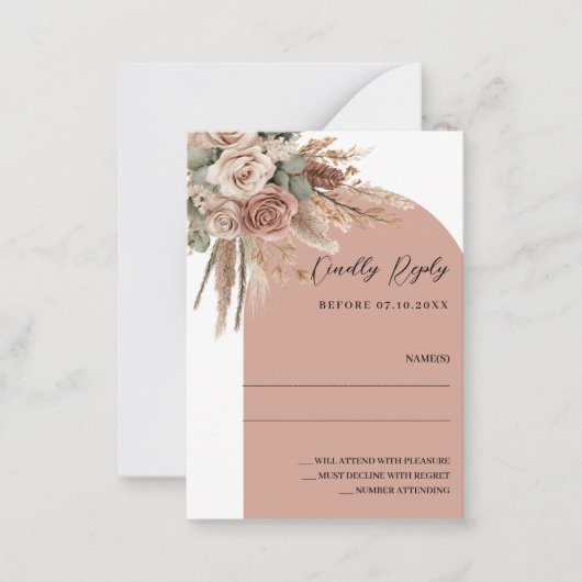 Boog bruiloft reactie RSVP beige taupe Notitiekaartje (Voorkant)