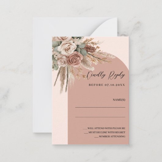 Boog bruiloft reactie RSVP beige taupe Notitiekaartje (Voorkant)