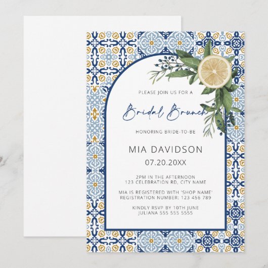 Boog Citrus Lemon Amalfi Positano Bruids Brunch Kaart (Voorkant / Achterkant)