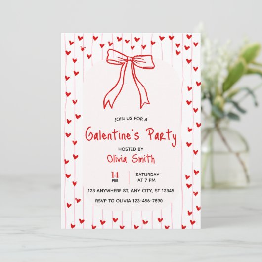 boog coquette galentines feest uitnodiging , rode  (Staand voorkant)