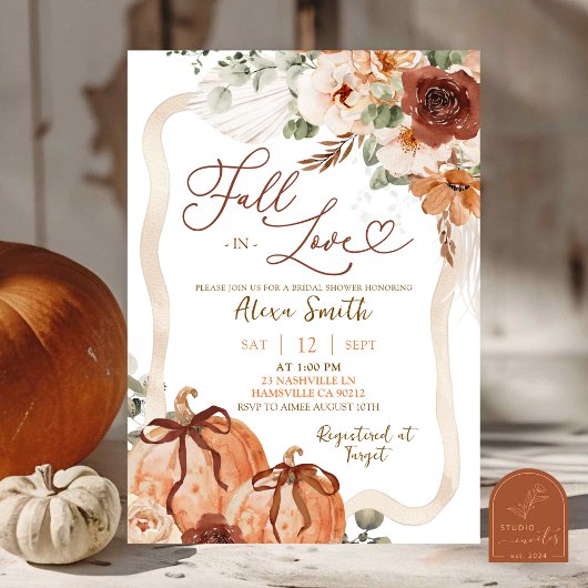 Boog Coquette Pompoen Herfst Ivoor Boho Bruiloft Kaart