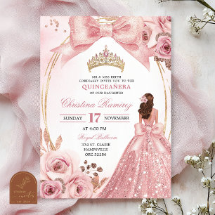 Boog Coquette Roze Goud Princess Quinceanera Kaart