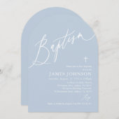 Boog Dusty Blauw Wit Kruis Jongen Doop Uitnodiging (Voorkant / Achterkant)