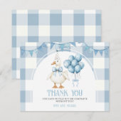 Boog Eén Domme Gans 1e Verjaardag Blauwe Gingham Bedankkaart (Voorkant / Achterkant)