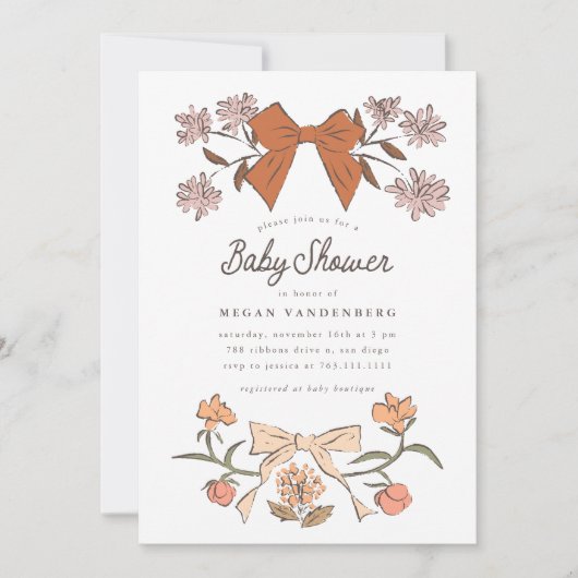 Boog en Bloemen Baby shower Uitnodiging (Voorkant)