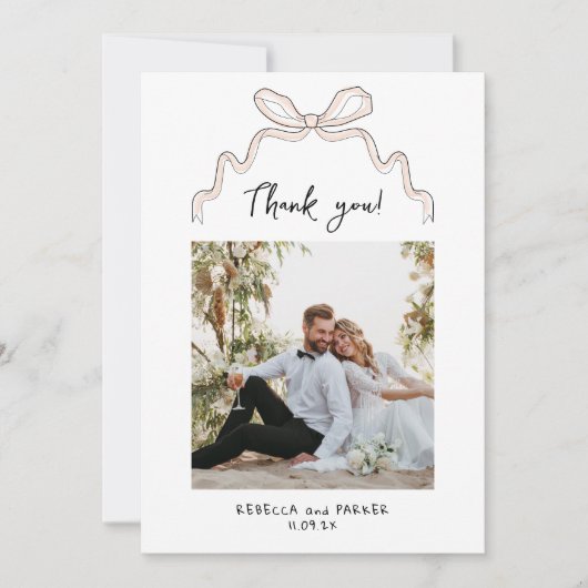 Boog en bloemen Bruiloft Dank u foto Qr scan Bedankkaart (Voorkant)
