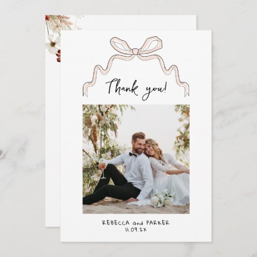 Boog en bloemen Bruiloft Dank u foto Qr scan Bedankkaart (Voorkant / Achterkant)