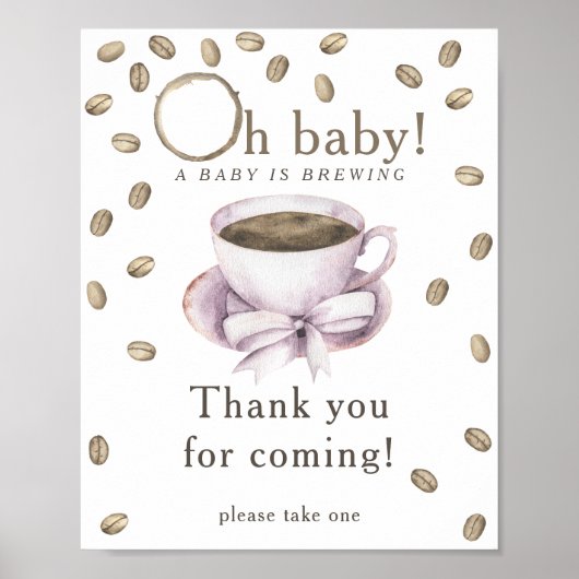 boog en koffie baby shower Bedankt voor uw komst Poster (Voorkant)
