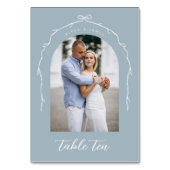 Boog Foto Blauw Bow & Lint Trouwtafel Nummer Kaart (Achterkant)