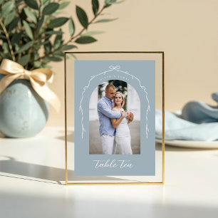 Boog Foto Blauw Bow & Lint Trouwtafel Nummer Kaart