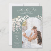 Boog Foto Botanisch gebladerte Sage Groen Save The Date (Voorkant)