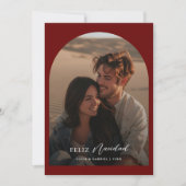 Boog Foto Feliz Navidad Kerstmis Spaans Rood Feestdagenkaart (Voorkant)